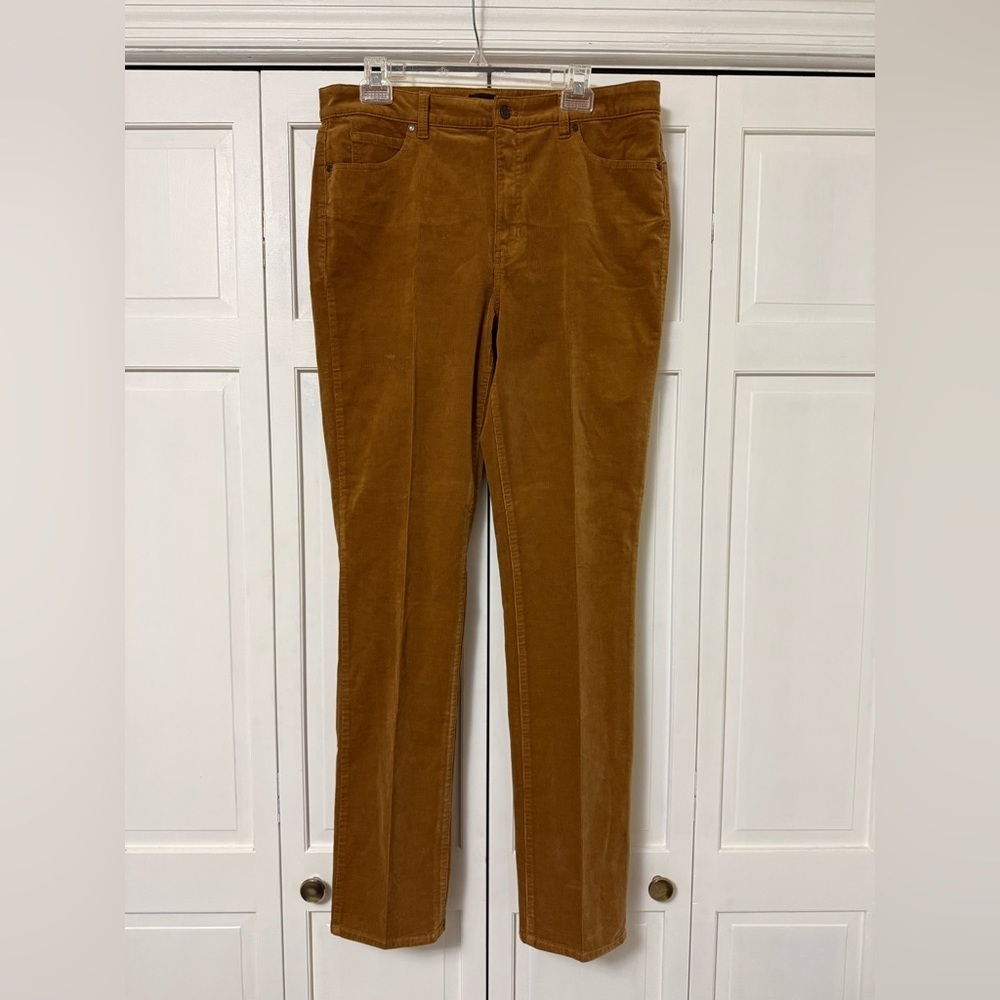 Talbots Corduroy Straight Leg 12 Long Pants Cotton Stretch Office Career Tan